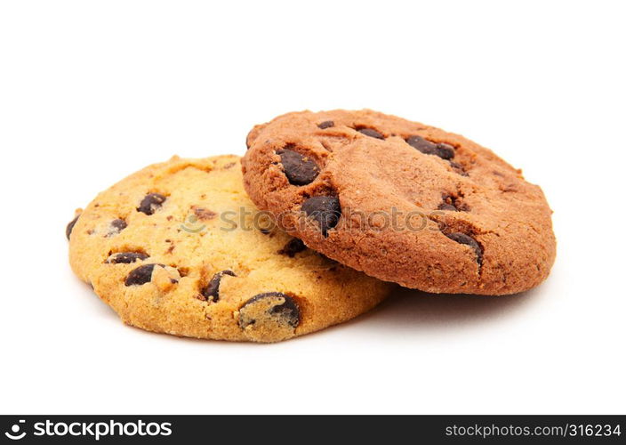 Chocolate chip cookie on white