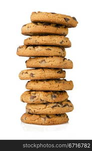 Chocolate chip cookies isolated on white background.