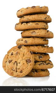 Chocolate chip cookies isolated on white background.