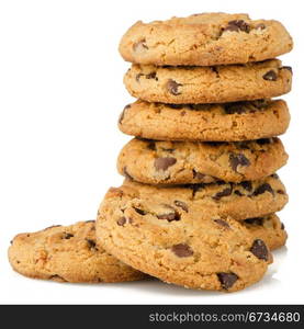 Chocolate chip cookies isolated on white background.