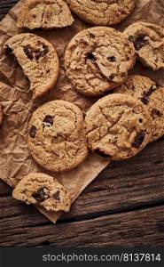 Chocolate chip cookies, Sweet biscuits, Concept for a tasty snack 