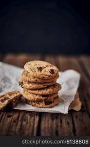 Chocolate chip cookies, Sweet biscuits, Concept for a tasty snack 