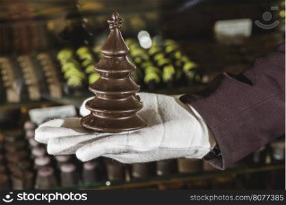 Chocolate christmas tree in a shop