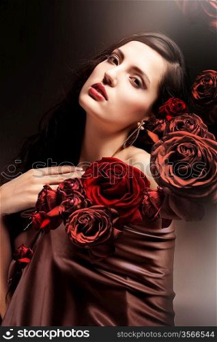 chocolate colored attractive woman with chocolate roses