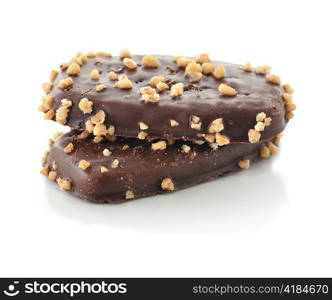 chocolate cookies on white background