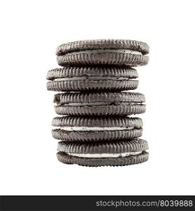 Chocolate cookies with creme filing isolated on white background