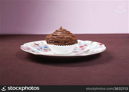 Chocolate cupcake on plate