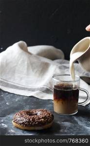 Chocolate donut and coffee
