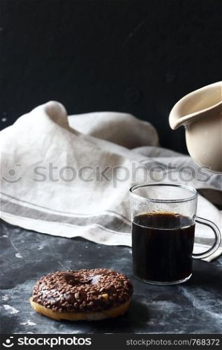 Chocolate donut and coffee