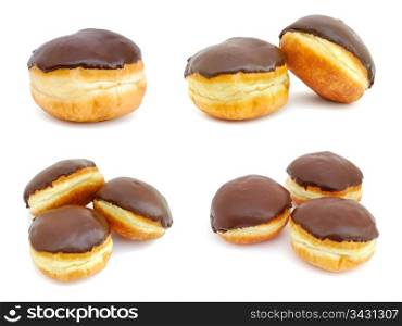 Chocolate doughnuts isolated on white background. Chocolate doughnuts