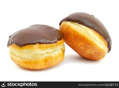 Chocolate doughnuts isolated on white background . Chocolate doughnuts