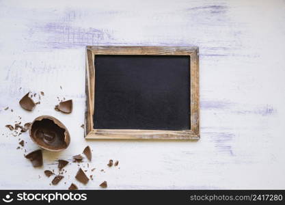 chocolate egg near blackboard