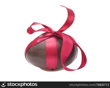 Chocolate egg with bow isolated on white background