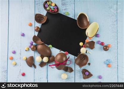 chocolate eggs with black paper