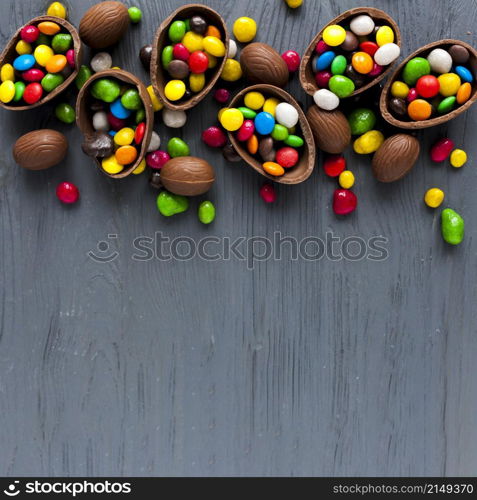 chocolate eggs with colorful candies