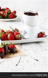 Chocolate fondue with strawberry