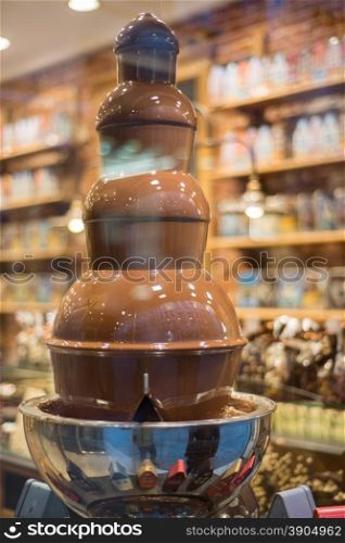 chocolate fountain in belgium shop