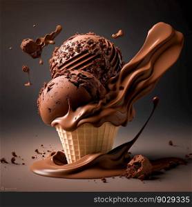 Chocolate ice cream. Generative AI. High quality illustration. Chocolate ice cream. Generative AI