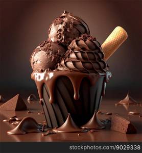 Chocolate ice cream. Generative AI. High quality illustration. Chocolate ice cream. Generative AI