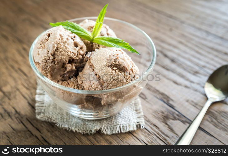 Chocolate ice cream with dessert topping