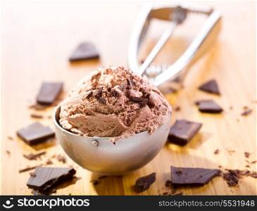chocolate ice cream with pieces of chocolate