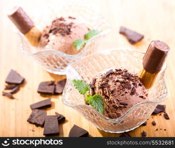 chocolate ice cream with pieces of chocolate