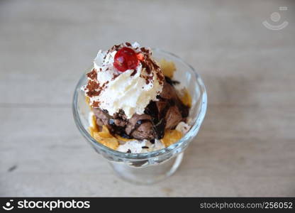 chocolate icecream on wood background