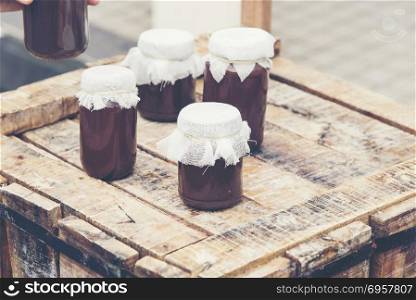 Chocolate jam, vintage filter image