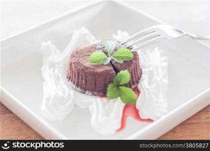 Chocolate lava on white plate, stock photo