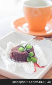 Chocolate lava with coffee cup, stock photo