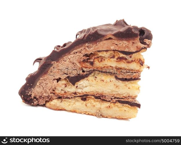 chocolate marzipan slice of cake isolated on white background