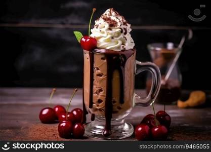 Chocolate milkshake with whipped cream. Generative AI