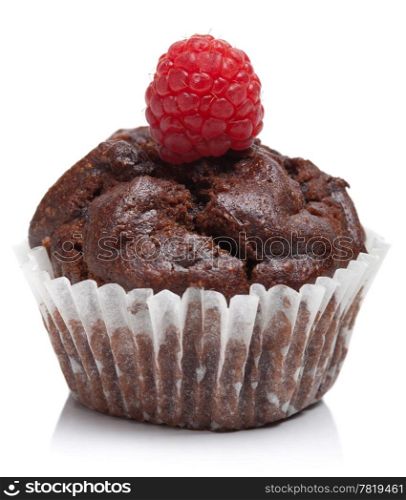 chocolate muffin with raspberry isolated