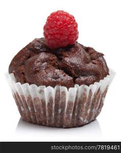 chocolate muffin with raspberry isolated