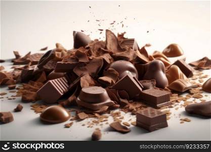 Chocolate pieces. Dark milk food. Generate Ai. Chocolate pieces. Generate Ai