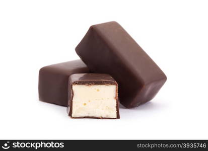 chocolate praline on white background