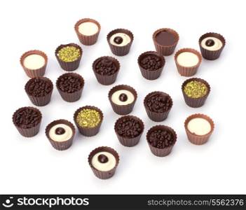 chocolate pralines isolated on white background