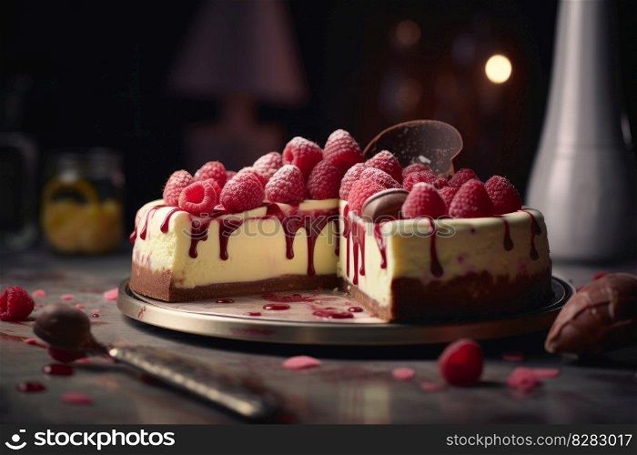 Chocolate raspberry cheesecake. Creamy fresh. Generate Ai. Chocolate raspberry cheesecake. Generate Ai