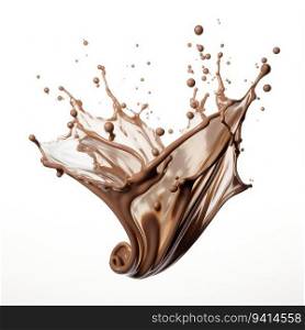 chocolate splash closeup isolated on white background. for printing, web design, product.