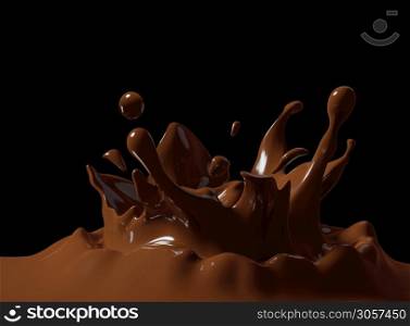 Chocolate splash isolated on black background 3d render