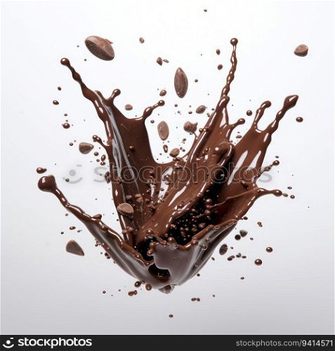 Chocolate splashes in spiral shape on a white background. for printing, web design, product.