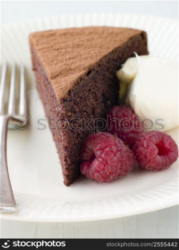 Chocolate Sponge with Whipped Cream and Raspberries