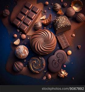 Chocolate sweet candies luxury pralines studio shot. Generative AI. High quality illustration. Chocolate sweet candies luxury pralines studio shot. Generative AI
