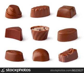 Chocolate sweets collection. Chocolate sweets collection on a white background