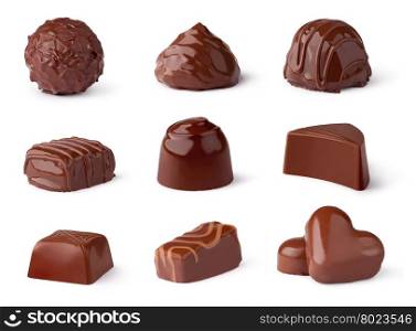 Chocolate sweets collection. Chocolate sweets collection on a white background