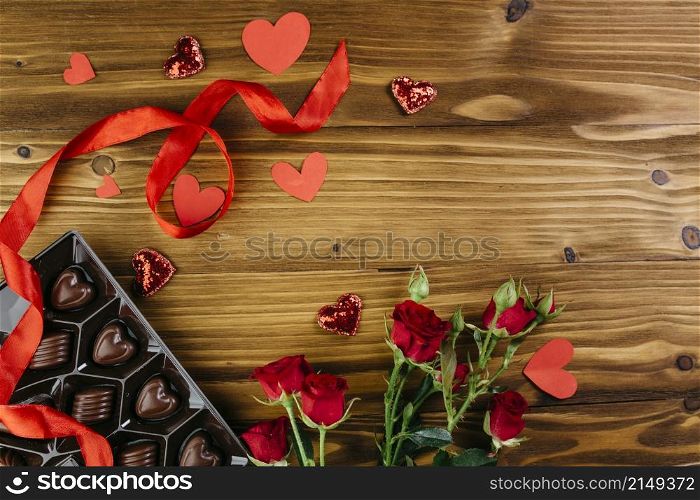 chocolate sweets with roses table