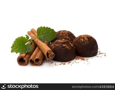 Chocolate truffle candy isolated on white background