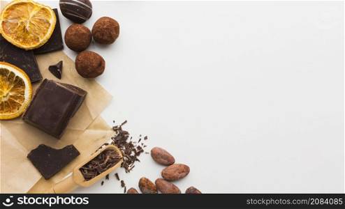 chocolate truffles with copy space
