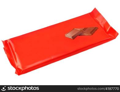 chocolate with red cover on white background