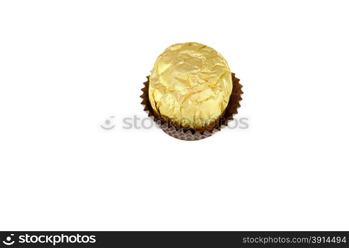 Chocolate wrapped in gold isolated on the white